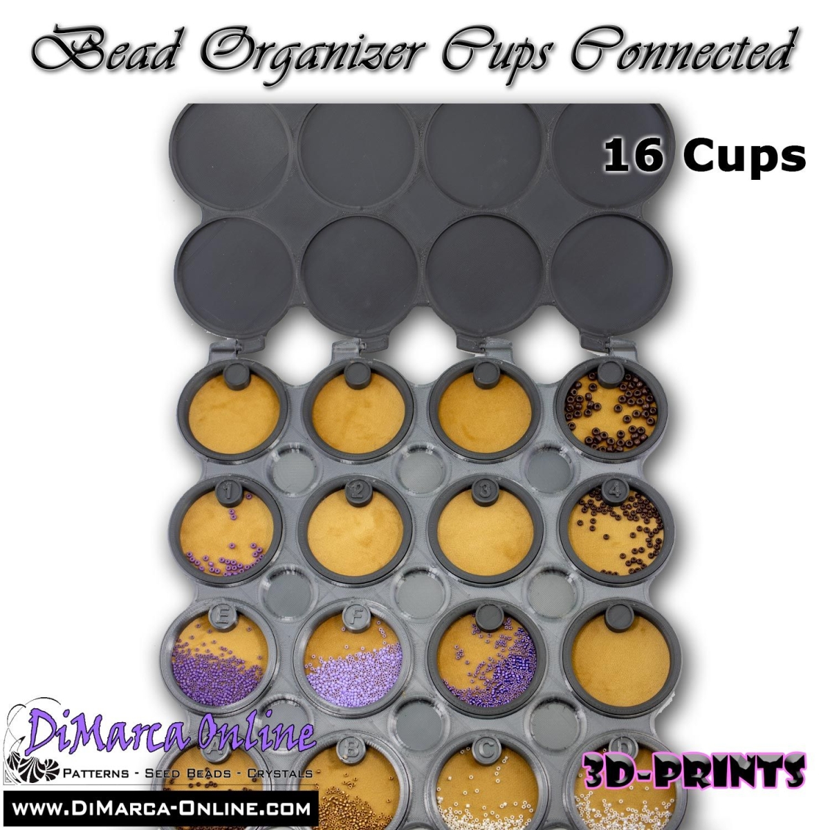 Bead Organizer Cups Connected - 08 Cups - Alphabet, Numbers or Blanks with  Lid - DiMarca Online