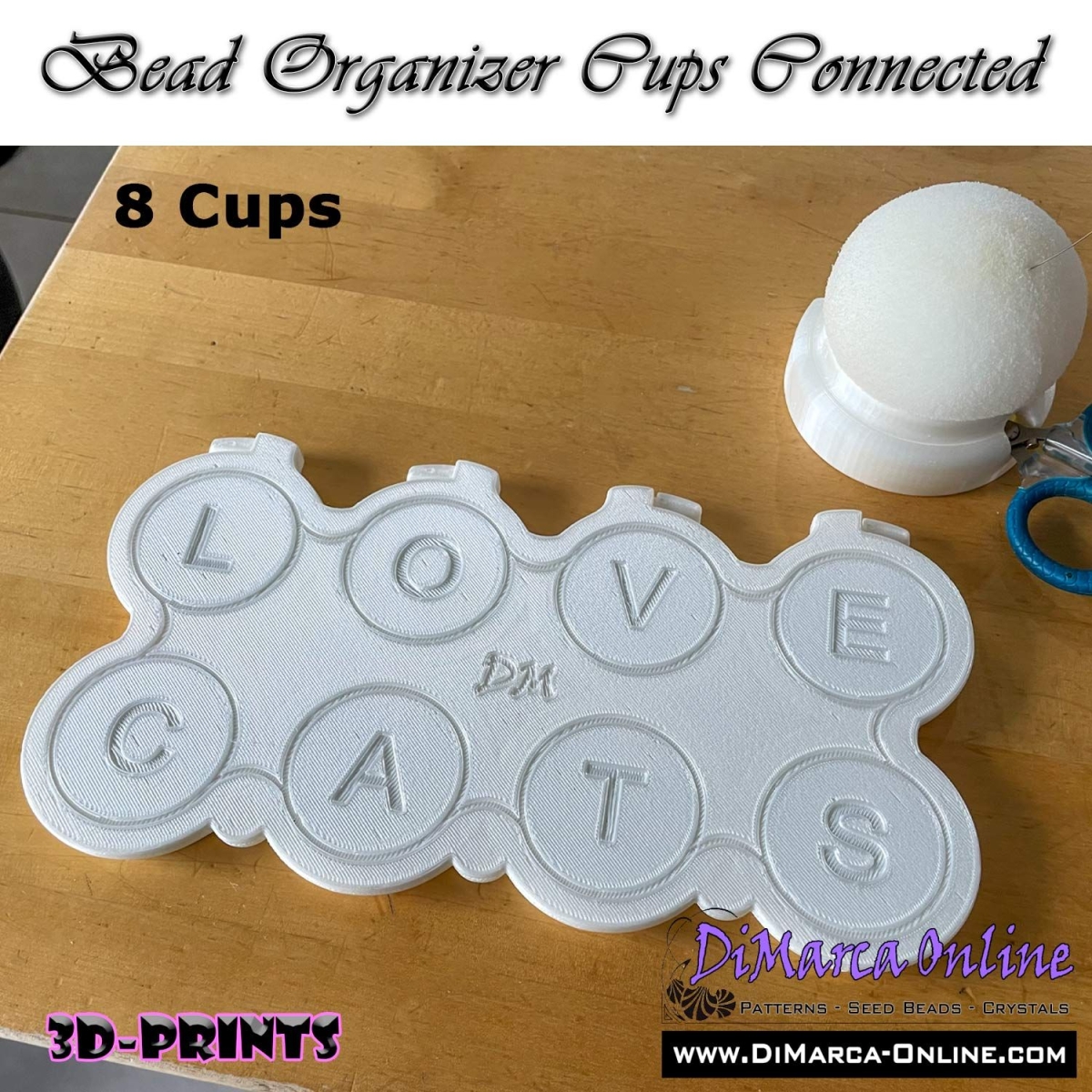 Bead Organizer Cups Connected - 08 Cups - Alphabet, Numbers or